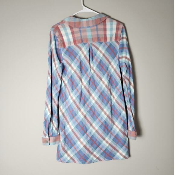 Soft Surroundings Tunic Blouse Size Medium Blue Pink Plaid - Picture 4 of 7